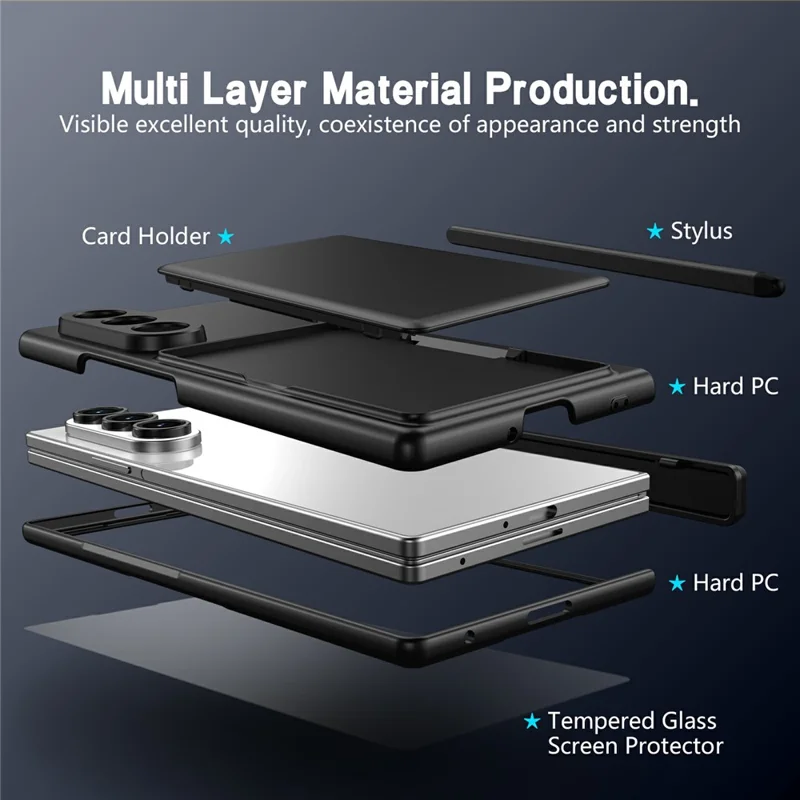 For Samsung Galaxy Z Fold8 Ultra Case Hard PC Phone Cover with Card Holder Screen Protector - Black