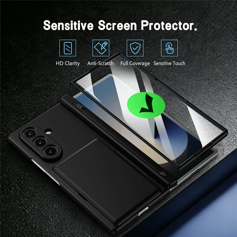 For Samsung Galaxy Z Fold8 Ultra Case Hard PC Phone Cover with Card Holder Screen Protector - Black