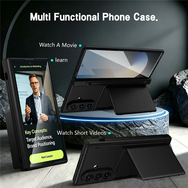 For Samsung Galaxy Z Fold8 Ultra Case Hard PC Phone Cover with Card Holder Screen Protector - Black