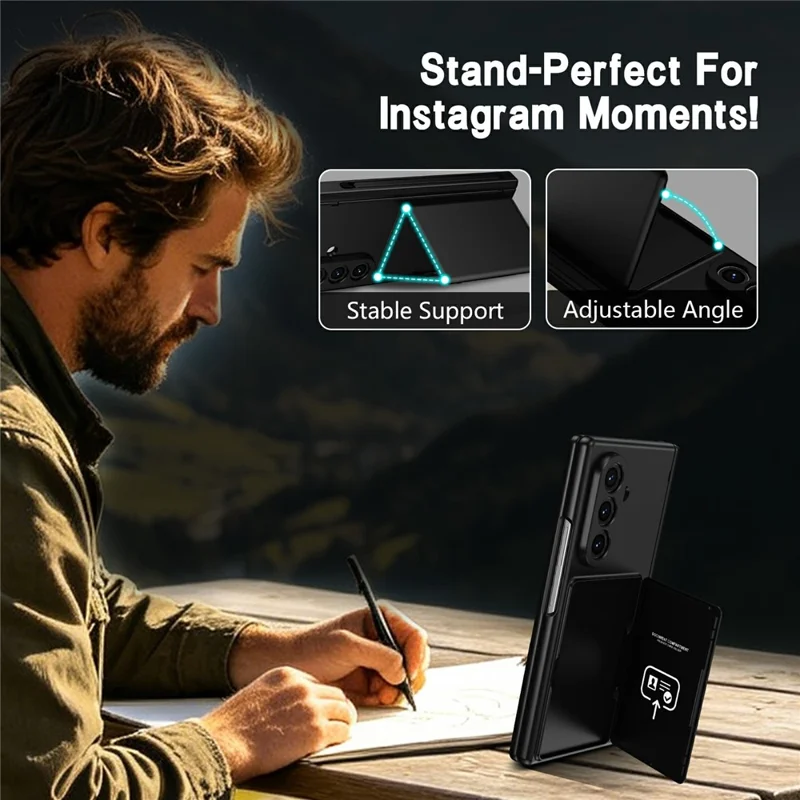 For Samsung Galaxy Z Fold8 Ultra Case Hard PC Phone Cover with Card Holder Screen Protector - Black