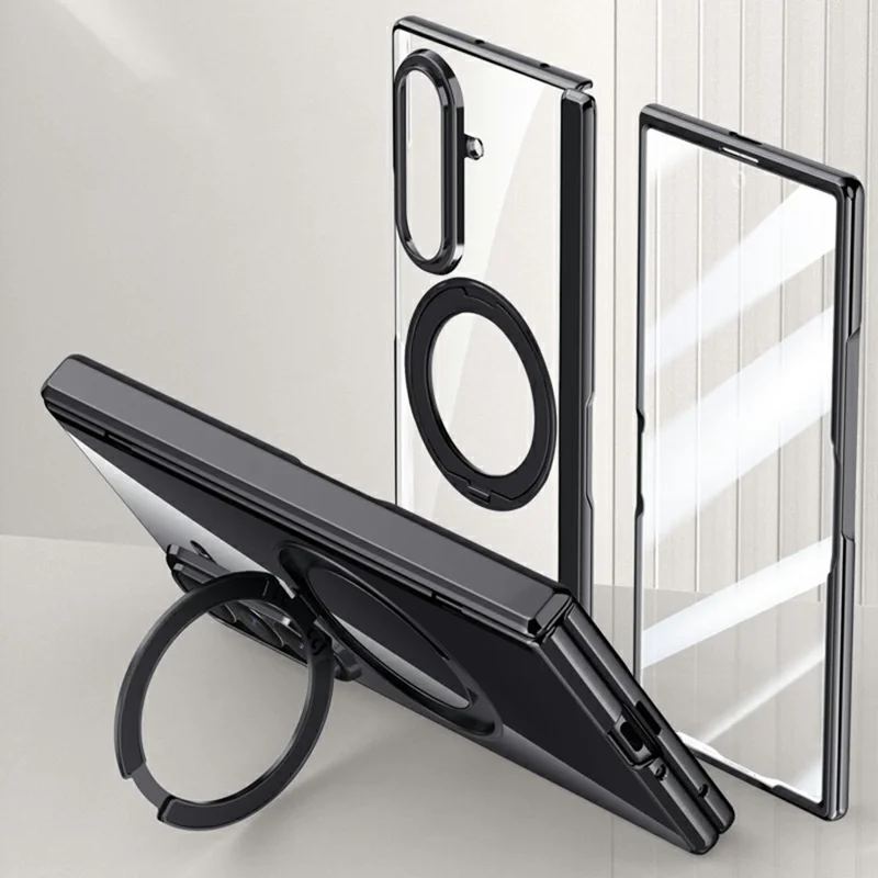 Чехол с магнитом и подставкой для Samsung Galaxy Z Fold8 Ultra, электропокрытие, защитный чехол из поликарбоната с встроенной защитой экрана — черный