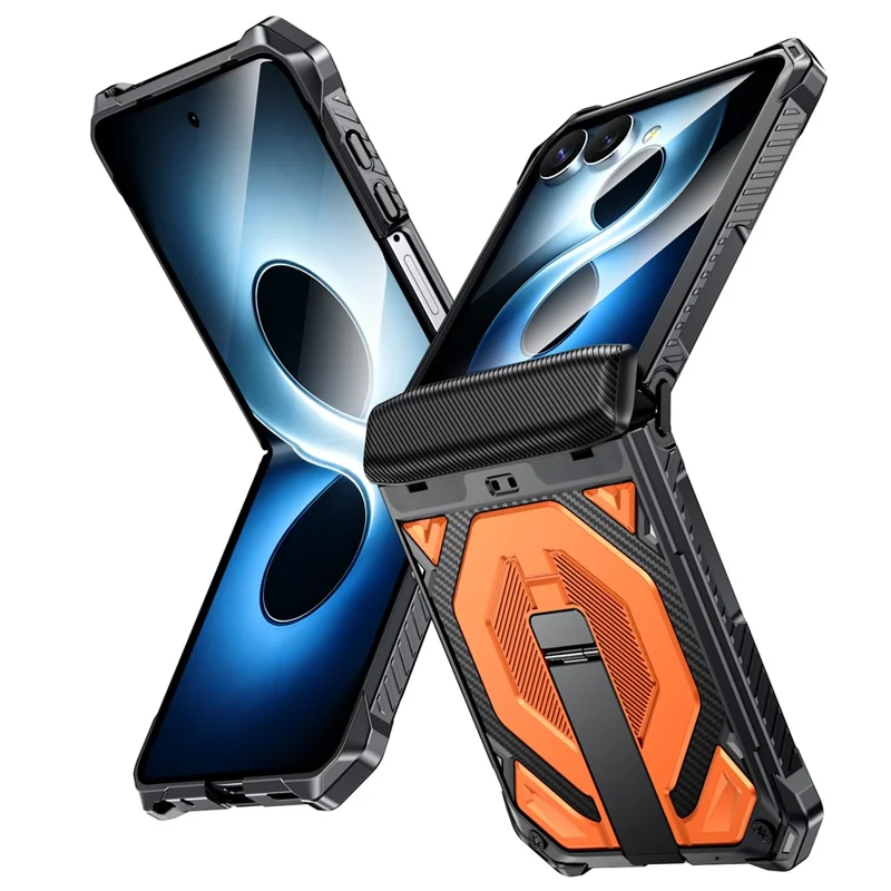 Obudowa do Samsung Galaxy Z Flip8 z podpórką kickstand, ochroną zawiasu, odporna, PC + TPU - Pomarańczowy
