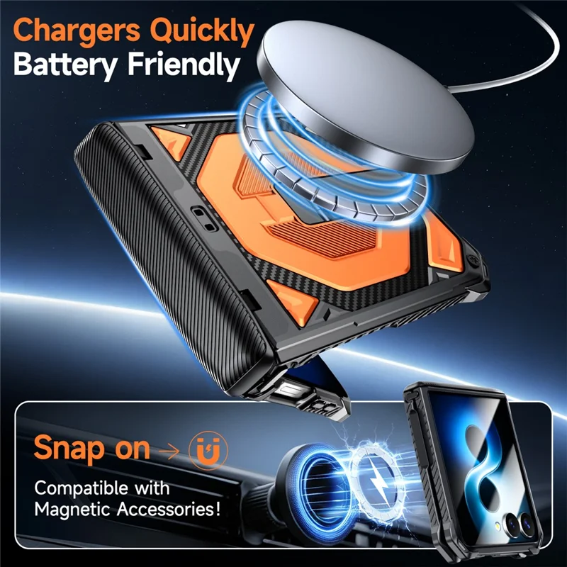 Obudowa do Samsung Galaxy Z Flip8 z podpórką kickstand, ochroną zawiasu, odporna, PC + TPU - Pomarańczowy