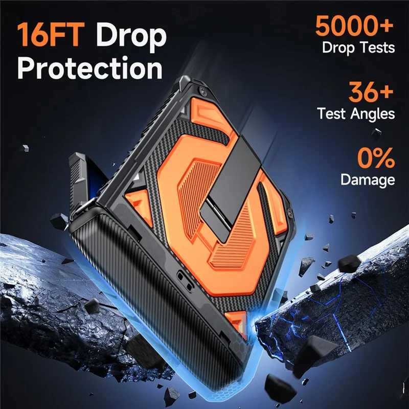 Obudowa do Samsung Galaxy Z Flip8 z podpórką kickstand, ochroną zawiasu, odporna, PC + TPU - Pomarańczowy
