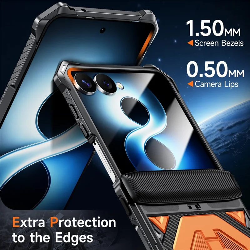 Obudowa do Samsung Galaxy Z Flip8 z podpórką kickstand, ochroną zawiasu, odporna, PC + TPU - Pomarańczowy