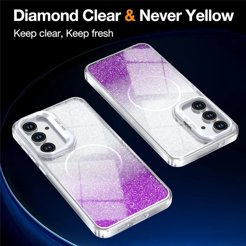 Funda magnética para Samsung Galaxy A27, funda transparente con diseño degradado brillante, protección antichoque TPU y PC - Morado