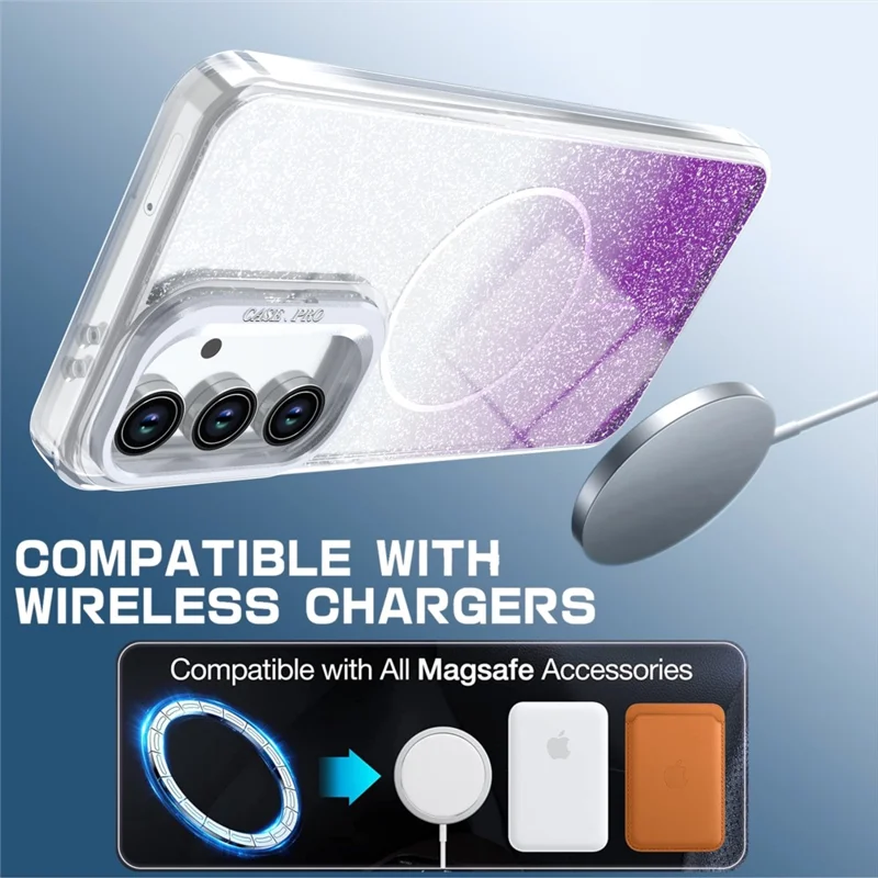 Funda magnética para Samsung Galaxy A27, funda transparente con diseño degradado brillante, protección antichoque TPU y PC - Morado