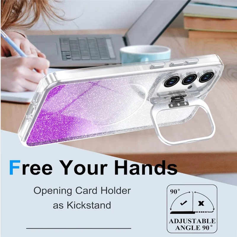 Funda magnética para Samsung Galaxy A27, funda transparente con diseño degradado brillante, protección antichoque TPU y PC - Morado