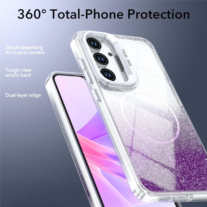 Funda magnética para Samsung Galaxy A27, funda transparente con diseño degradado brillante, protección antichoque TPU y PC - Morado