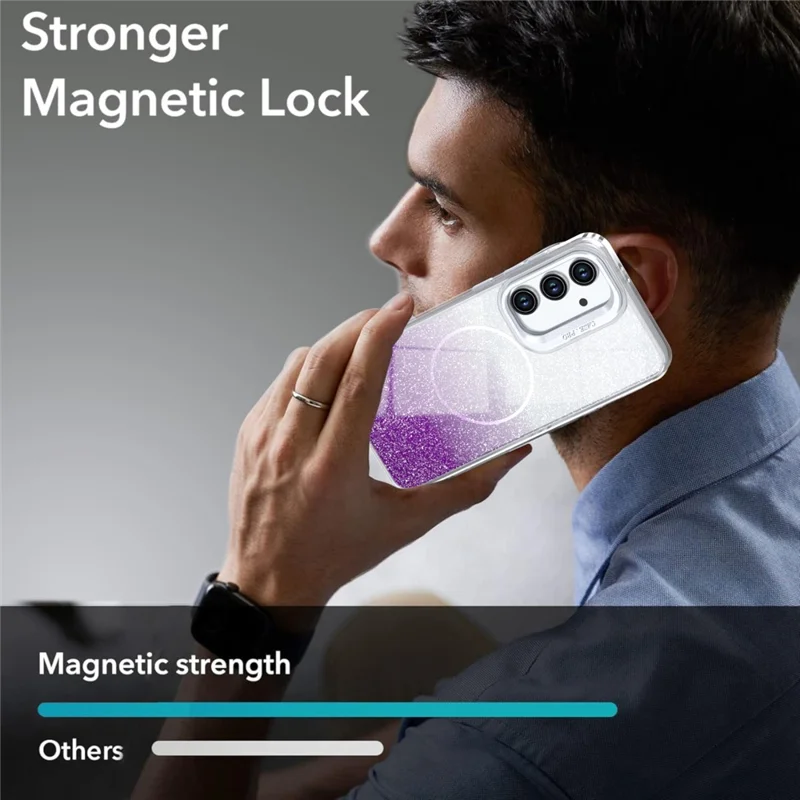 Funda magnética para Samsung Galaxy A27, funda transparente con diseño degradado brillante, protección antichoque TPU y PC - Morado