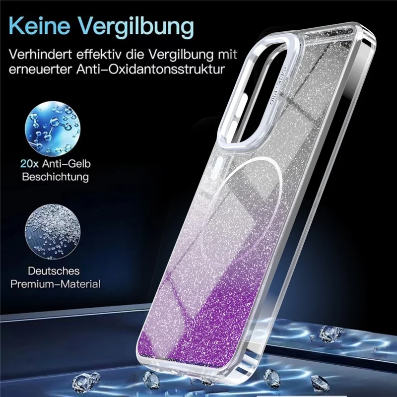 Funda magnética para Samsung Galaxy A27, funda transparente con diseño degradado brillante, protección antichoque TPU y PC - Morado