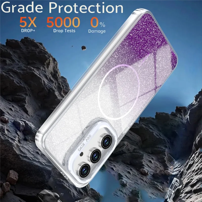 Funda magnética para Samsung Galaxy A27, funda transparente con diseño degradado brillante, protección antichoque TPU y PC - Morado