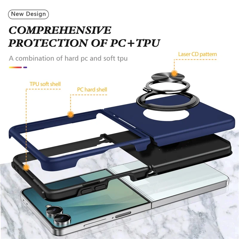Obudowa dla Samsung Galaxy Z Flip8 z PC + TPU z obracalnym uchwytem pierścieniowym - Niebieska