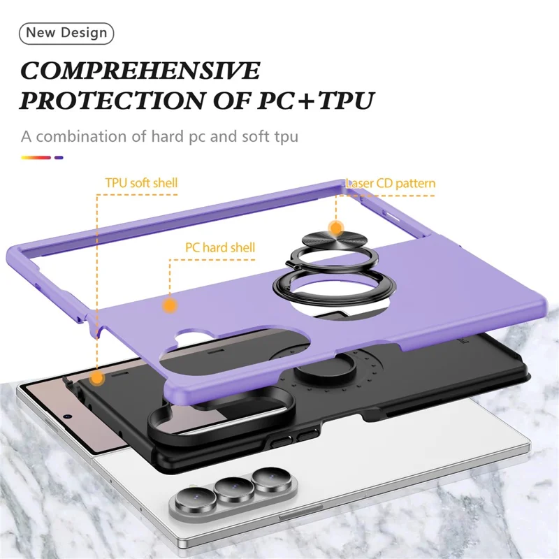 Funda para Samsung Galaxy Z Fold8 Ultra, carcasa híbrida de PC + TPU con soporte de anillo giratorio - Morado