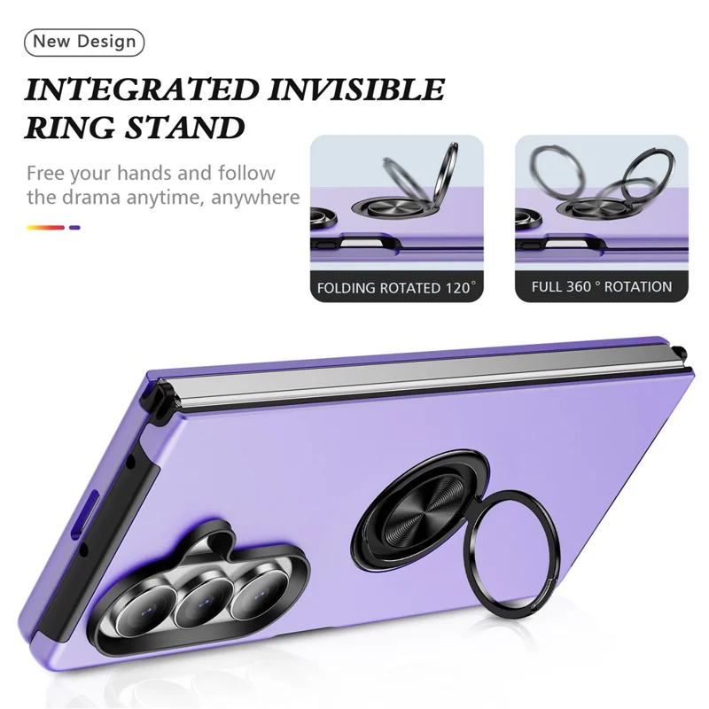 Funda para Samsung Galaxy Z Fold8 Ultra, carcasa híbrida de PC + TPU con soporte de anillo giratorio - Morado