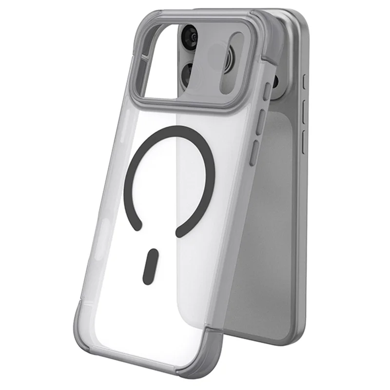 Cover magnetico per iPhone 17 Pro Max con rivestimento tattile in PC + protezione Airbag in TPU - Grigio+Nero