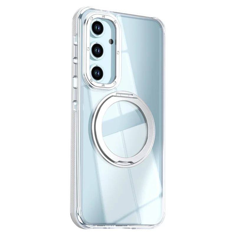 Чехол магнитный для Samsung Galaxy S26 FE двухцветный с поворотным кольцом-подставкой PC + TPU - белый
