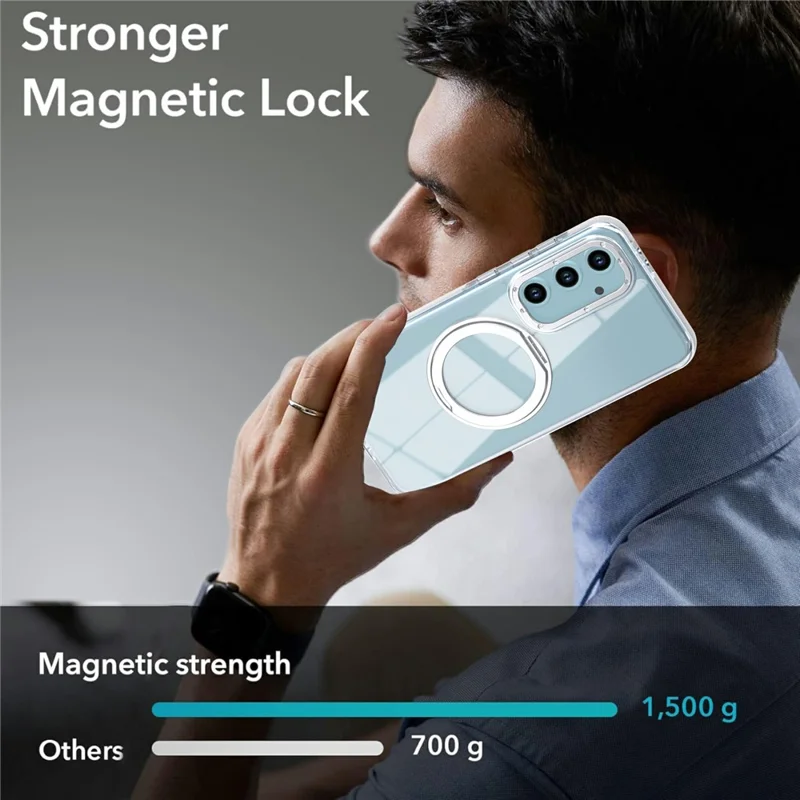 Чехол магнитный для Samsung Galaxy S26 FE двухцветный с поворотным кольцом-подставкой PC + TPU - белый