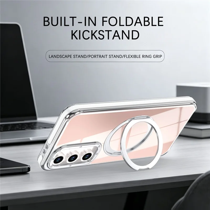 For Samsung Galaxy S26 FE Magnetisk Case Chameleongradient TPU + Akryl Telefonbeskyttelse med 360 Graders Roterende Stand - Hvid