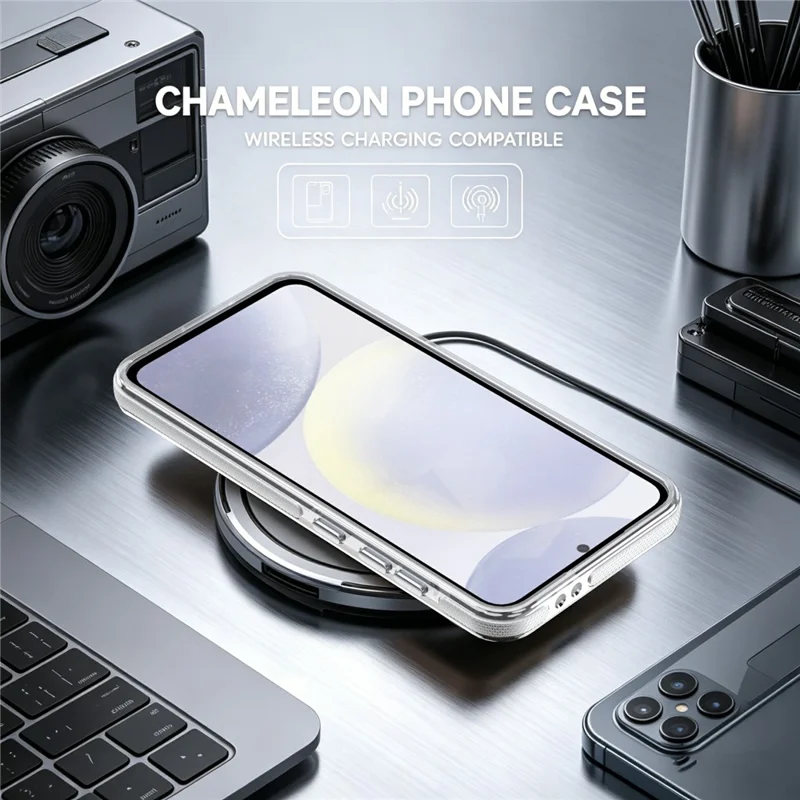 For Samsung Galaxy S26 FE Magnetisk Case Chameleongradient TPU + Akryl Telefonbeskyttelse med 360 Graders Roterende Stand - Hvid