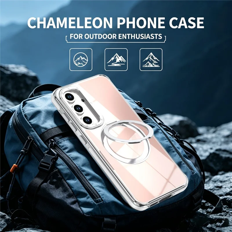 For Samsung Galaxy S26 FE Magnetisk Case Chameleongradient TPU + Akryl Telefonbeskyttelse med 360 Graders Roterende Stand - Hvid