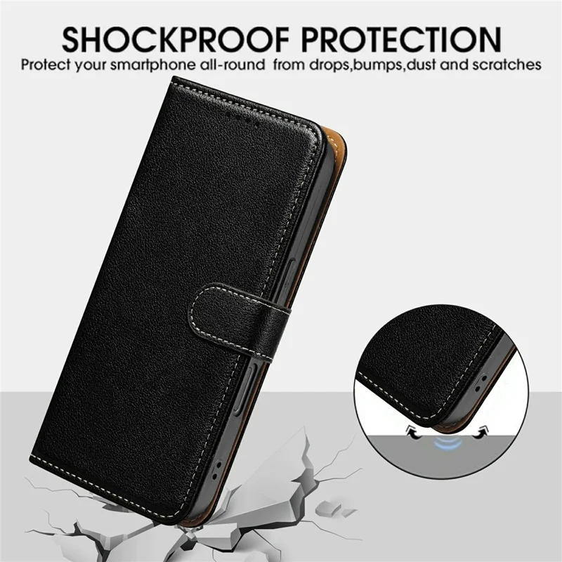 For Xiaomi 17T Pro Case RFID Blocking Wallet Litchi Texture Leather Phone Cover Magnetic Clasp - Black