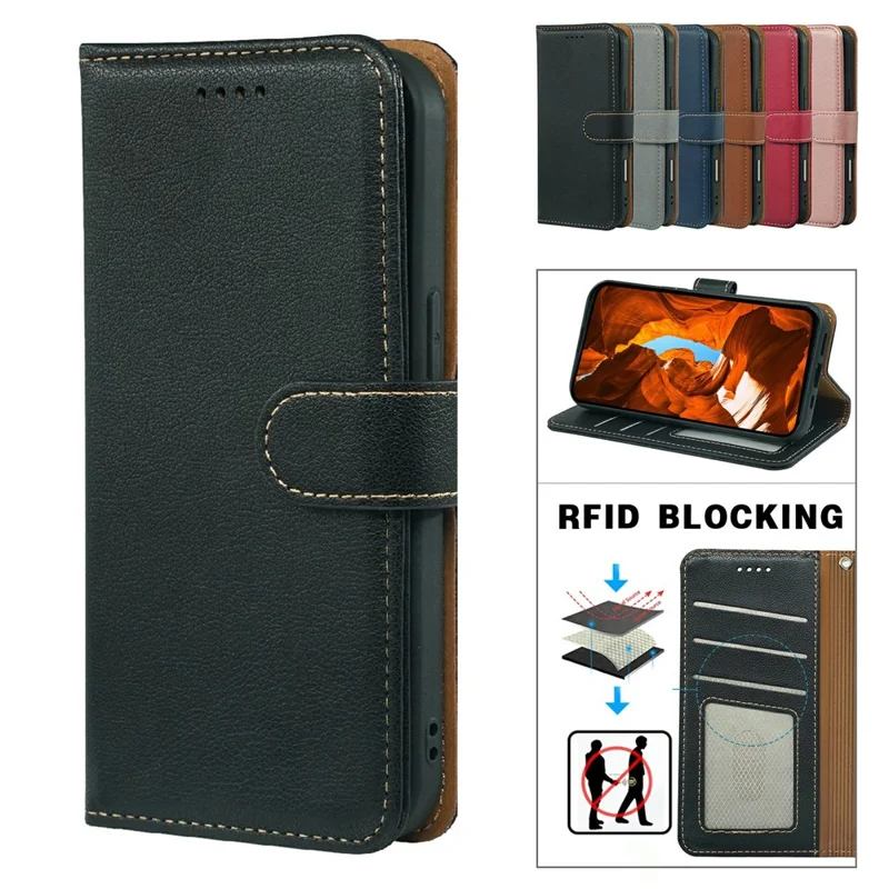 For Xiaomi 17T Pro Case RFID Blocking Wallet Litchi Texture Leather Phone Cover Magnetic Clasp - Black