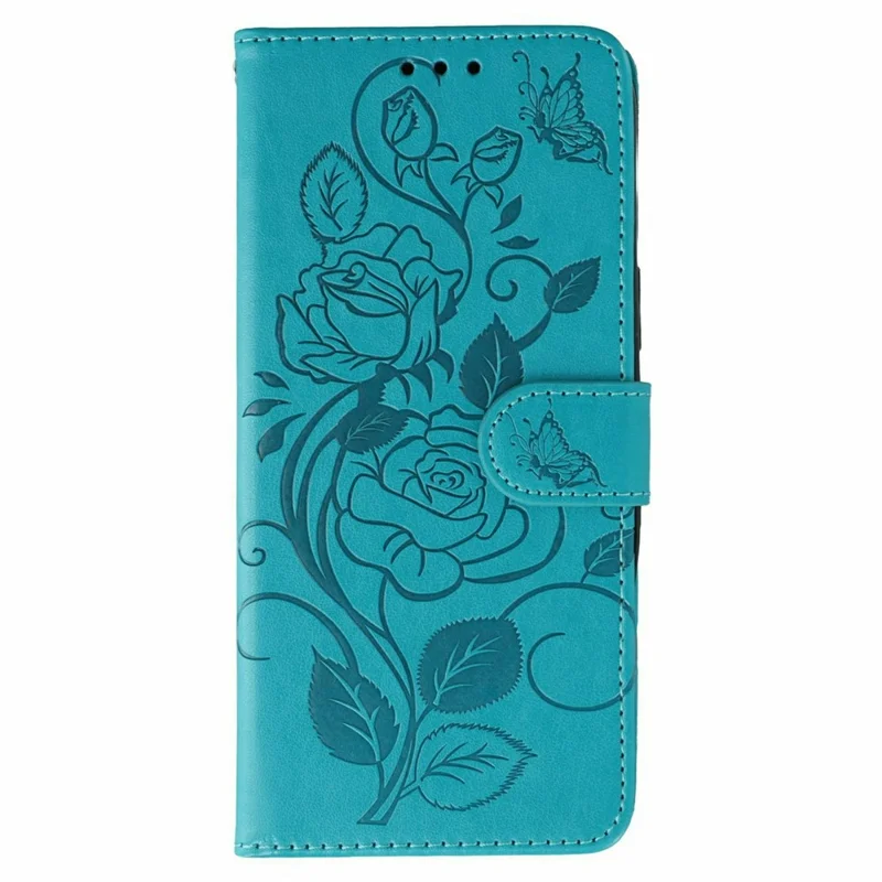 For Xiaomi 17T Case Wallet Stand Imprinted Rose Butterfly PU Leather Phone Cover - Blue