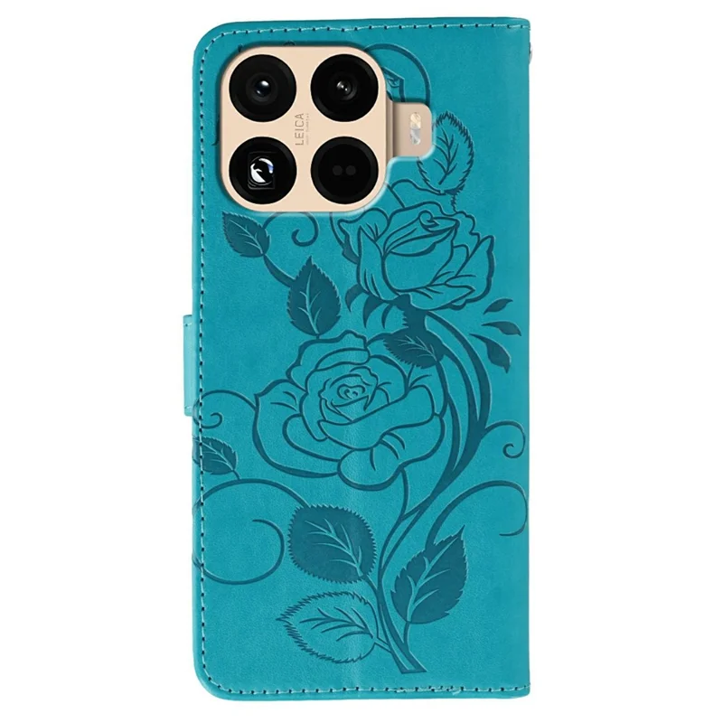 For Xiaomi 17T Pro Case Wallet Stand Imprinted Rose Butterfly PU Leather Phone Cover - Blue