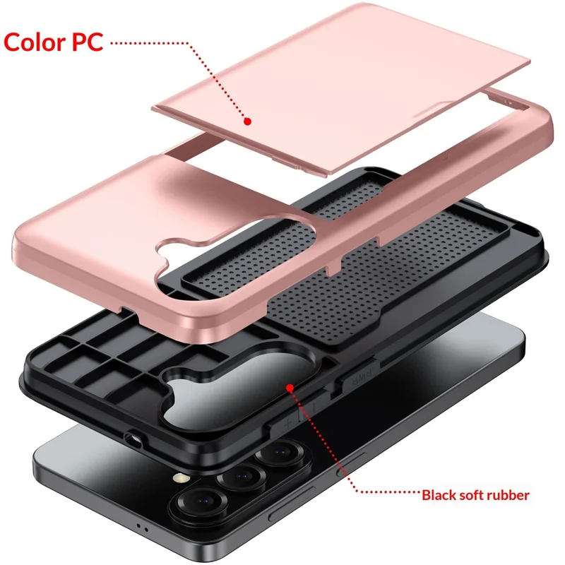 Чехол для Samsung Galaxy S26 FE с держателем карт TPU + PC, задняя крышка для телефона - розовое золото