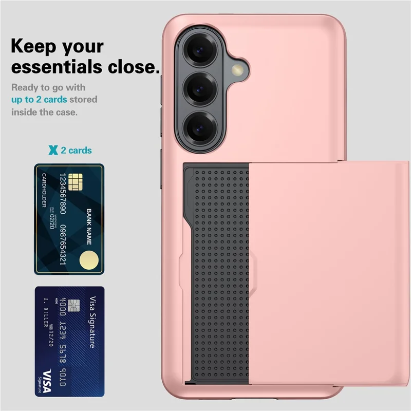 Чехол для Samsung Galaxy S26 FE с держателем карт TPU + PC, задняя крышка для телефона - розовое золото