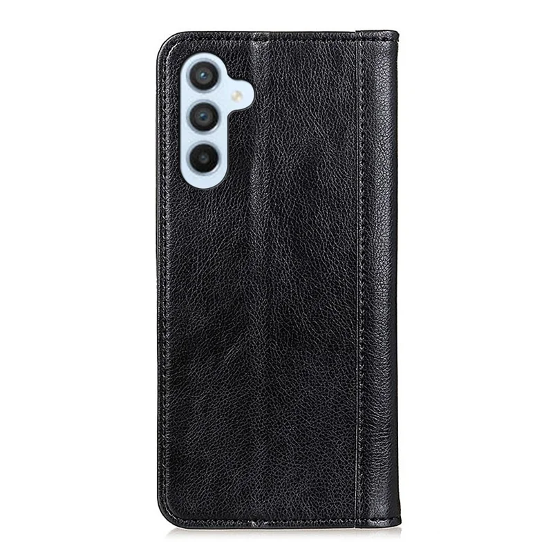 Чехол-книжка для Samsung Galaxy S26 FE из расщеплённой кожи с текстурой личи, с отделением для денег и карт, чёрный