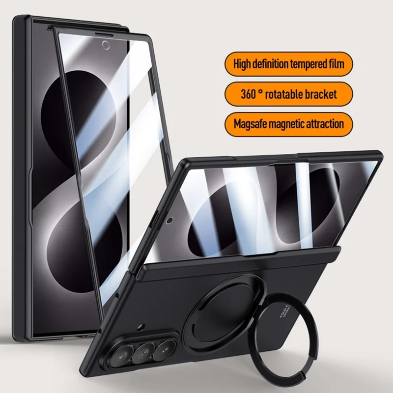 For Samsung Galaxy Z Fold8 Ultra Case Kickstand Skin Touch PC Phone Cover Built-In Screen Protector - Black