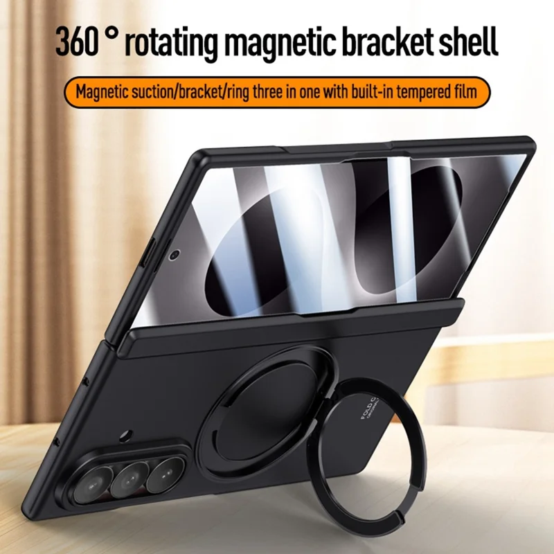 For Samsung Galaxy Z Fold8 Ultra Case Kickstand Skin Touch PC Phone Cover Built-In Screen Protector - Black