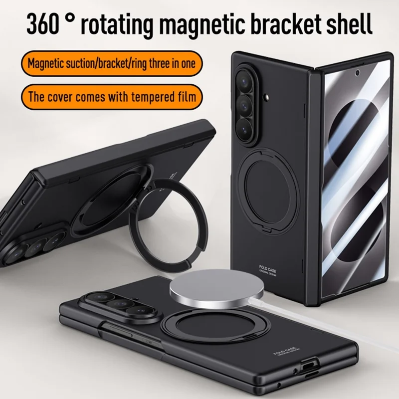 For Samsung Galaxy Z Fold8 Ultra Case Kickstand Skin Touch PC Phone Cover Built-In Screen Protector - Black
