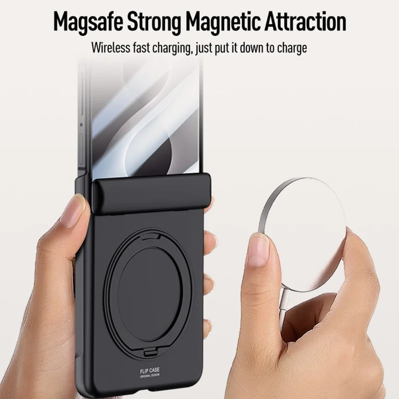 Obudowa dla Samsung Galaxy Z Flip8 z uchwytem kickstand, pokrywą PC z dotykiem skóry, z wbudowanym ochronnikiem ekranu - Czarny