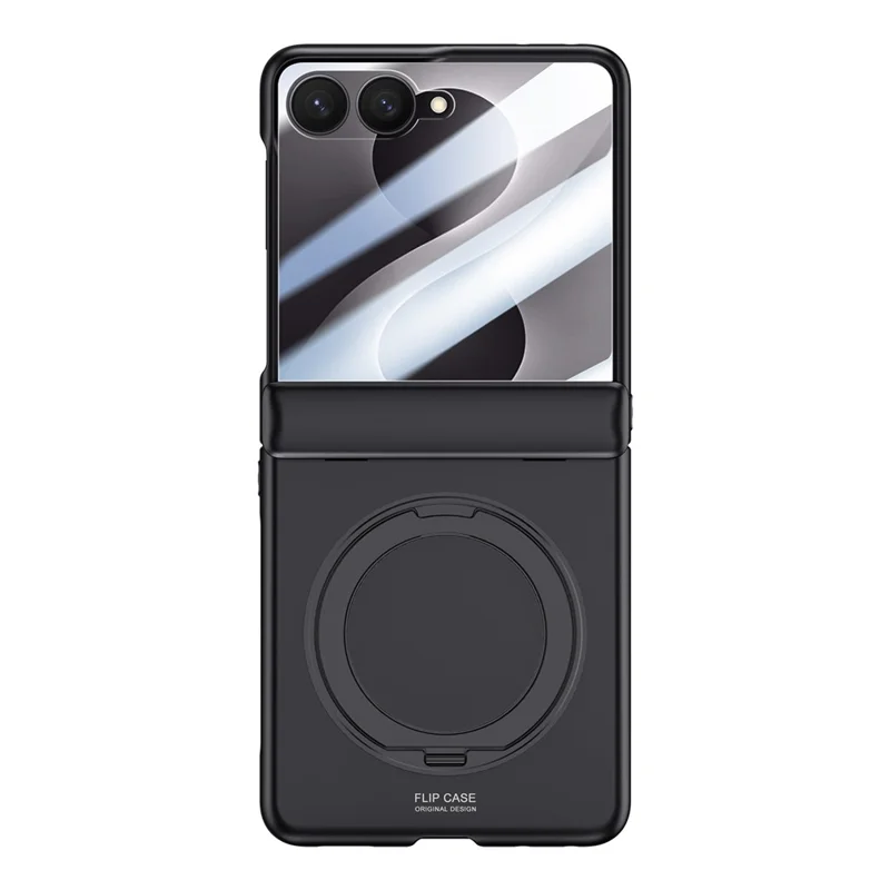 Obudowa dla Samsung Galaxy Z Flip8 z uchwytem kickstand, pokrywą PC z dotykiem skóry, z wbudowanym ochronnikiem ekranu - Czarny