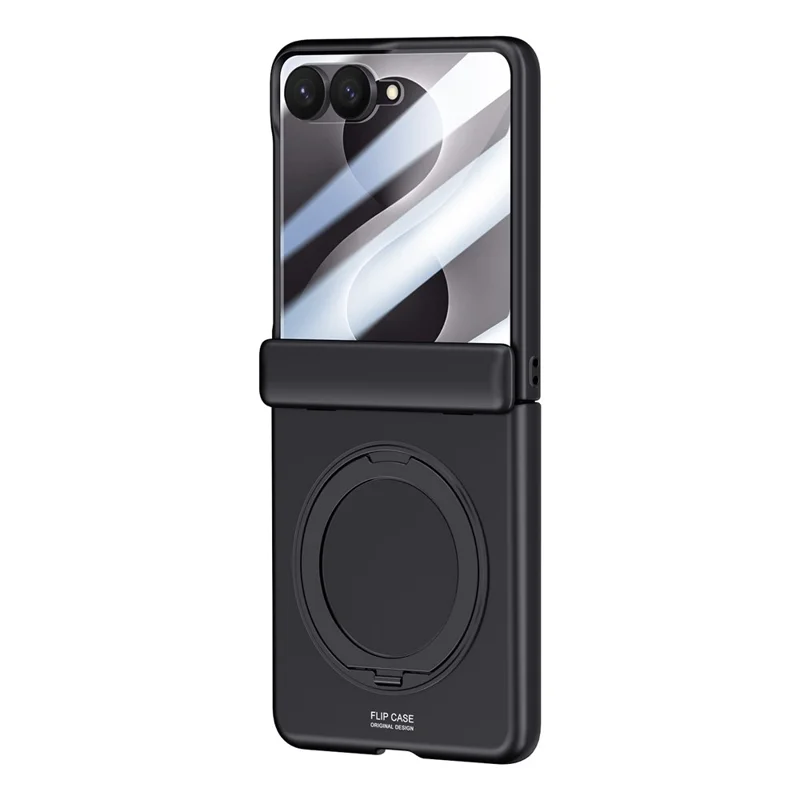 Obudowa dla Samsung Galaxy Z Flip8 z uchwytem kickstand, pokrywą PC z dotykiem skóry, z wbudowanym ochronnikiem ekranu - Czarny