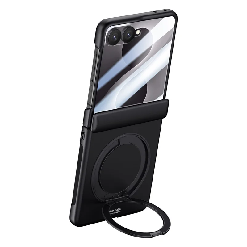 Obudowa dla Samsung Galaxy Z Flip8 z uchwytem kickstand, pokrywą PC z dotykiem skóry, z wbudowanym ochronnikiem ekranu - Czarny