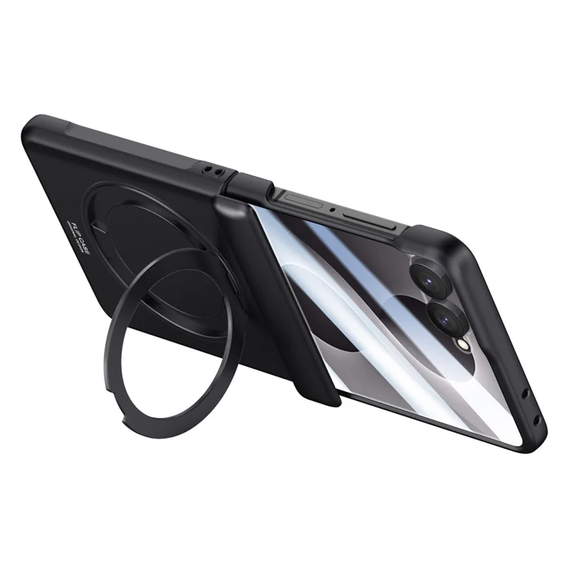 Obudowa dla Samsung Galaxy Z Flip8 z uchwytem kickstand, pokrywą PC z dotykiem skóry, z wbudowanym ochronnikiem ekranu - Czarny