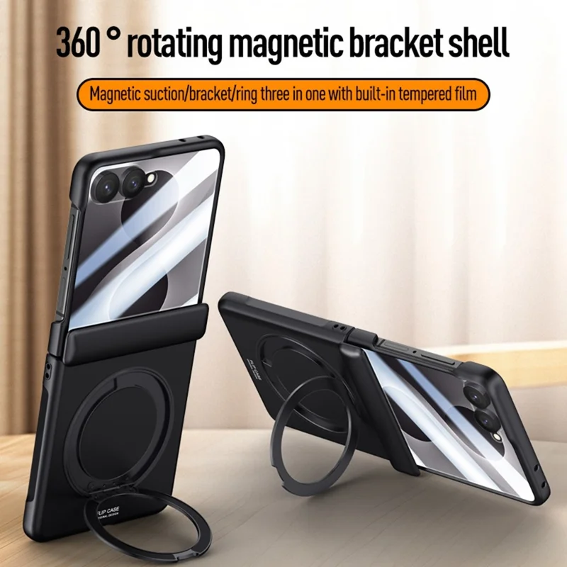 Obudowa dla Samsung Galaxy Z Flip8 z uchwytem kickstand, pokrywą PC z dotykiem skóry, z wbudowanym ochronnikiem ekranu - Czarny