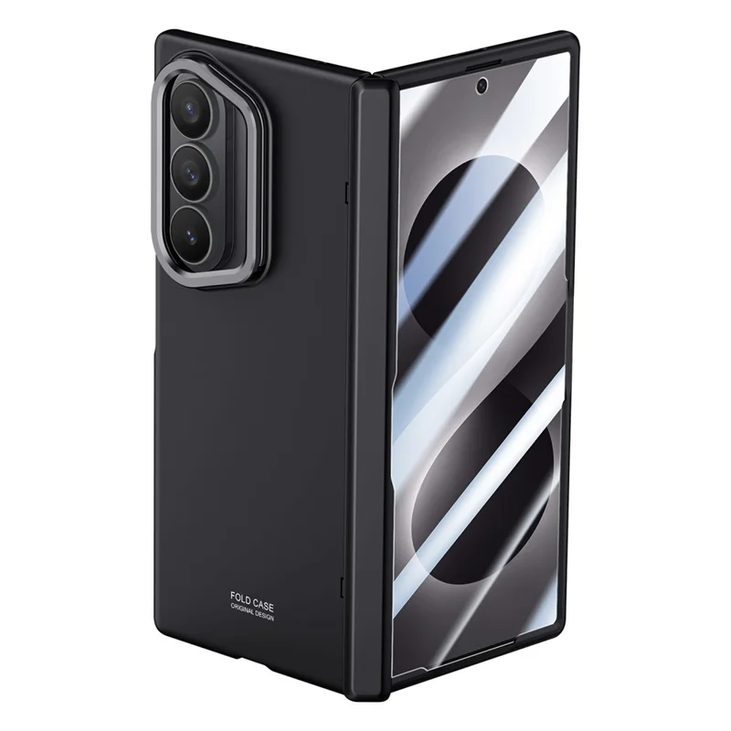 For Samsung Galaxy Z Fold8 Ultra Case Kickstand Hard PC Phone Cover with HD Tempered Glass Film - Black