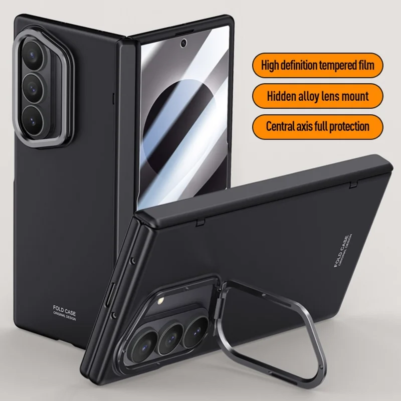 For Samsung Galaxy Z Fold8 Ultra Case Kickstand Hard PC Phone Cover with HD Tempered Glass Film - Black