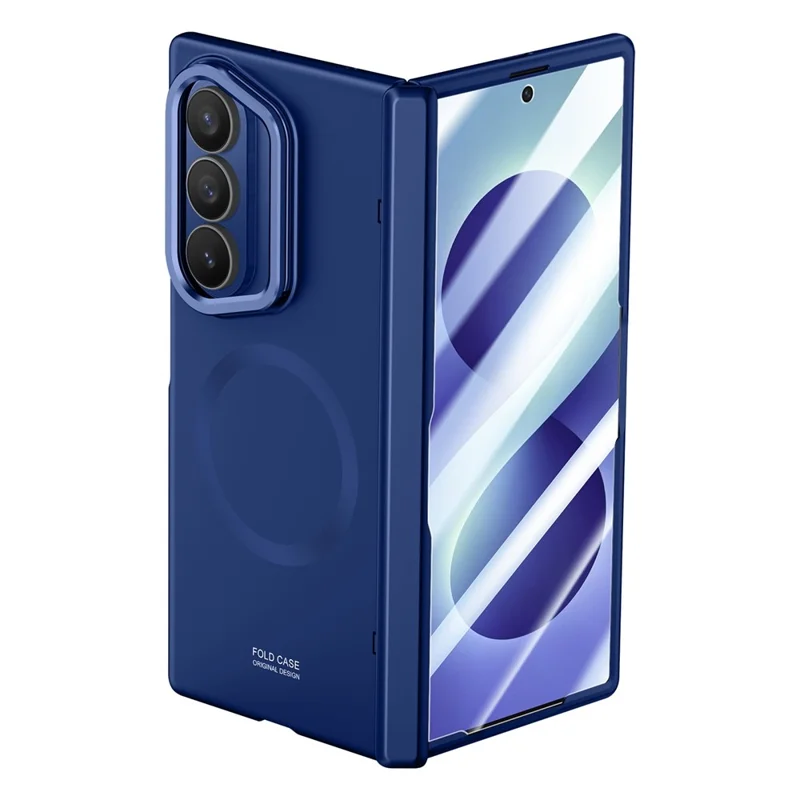 For Samsung Galaxy Z Fold8 Ultra Magnetic Case Hard PC Phone Cover with HD Tempered Glass Film, Lens Kickstand - Blue