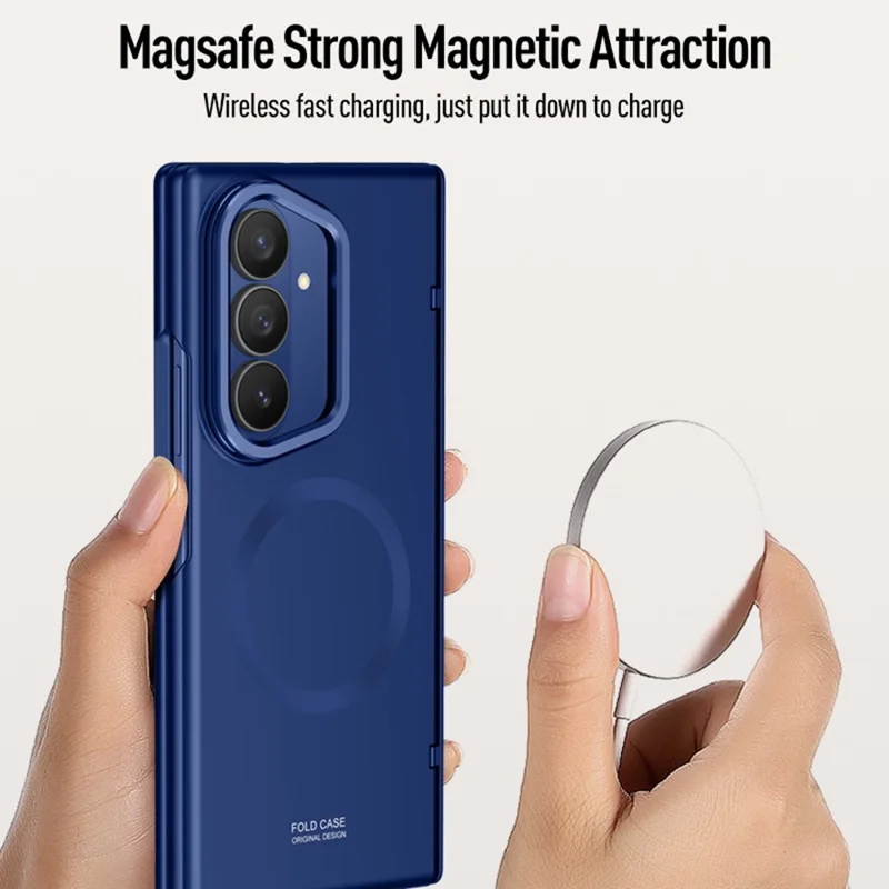 For Samsung Galaxy Z Fold8 Ultra Magnetic Case Hard PC Phone Cover with HD Tempered Glass Film, Lens Kickstand - Blue
