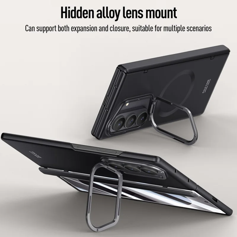 For Samsung Galaxy Z Fold8 Ultra Magnetic Case Hard PC Phone Cover with HD Tempered Glass Film, Lens Kickstand - Blue