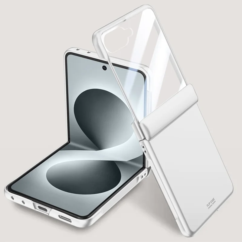 For Samsung Galaxy Z Flip8 Case Hard PC Hinge Protection Phone Cover with Rear Small Screen Protector - Silver