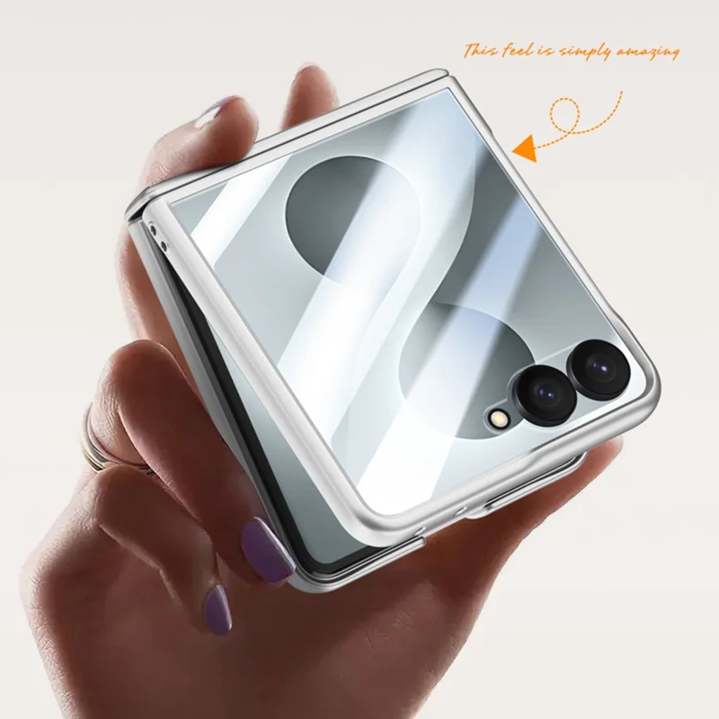 For Samsung Galaxy Z Flip8 Case Hard PC Hinge Protection Phone Cover with Rear Small Screen Protector - Silver