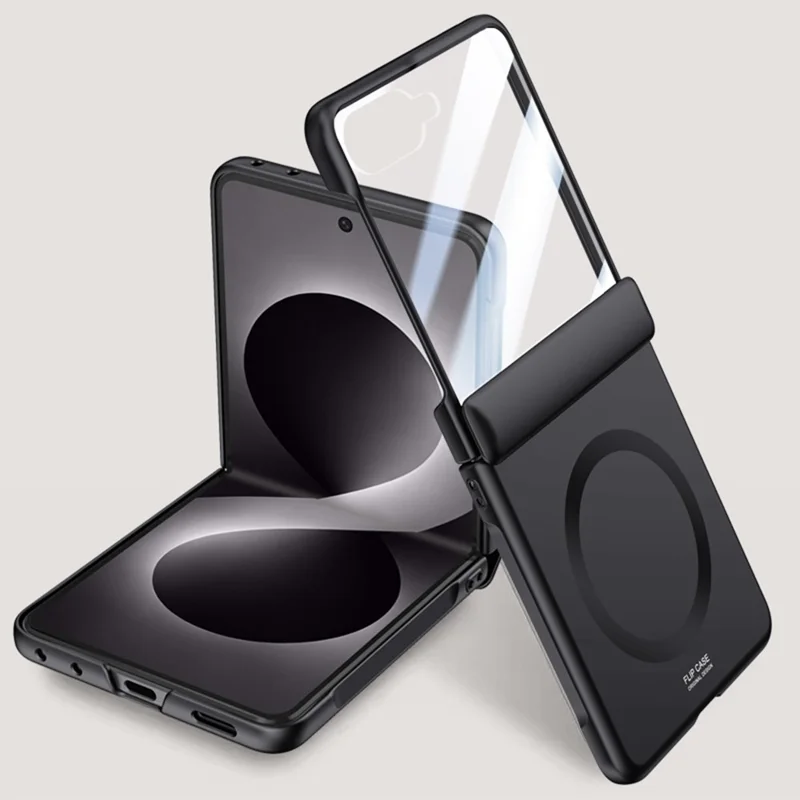 For Samsung Galaxy Z Flip8 Magnetic Case Hard PC Phone Cover with Rear Small Screen Protector - Black