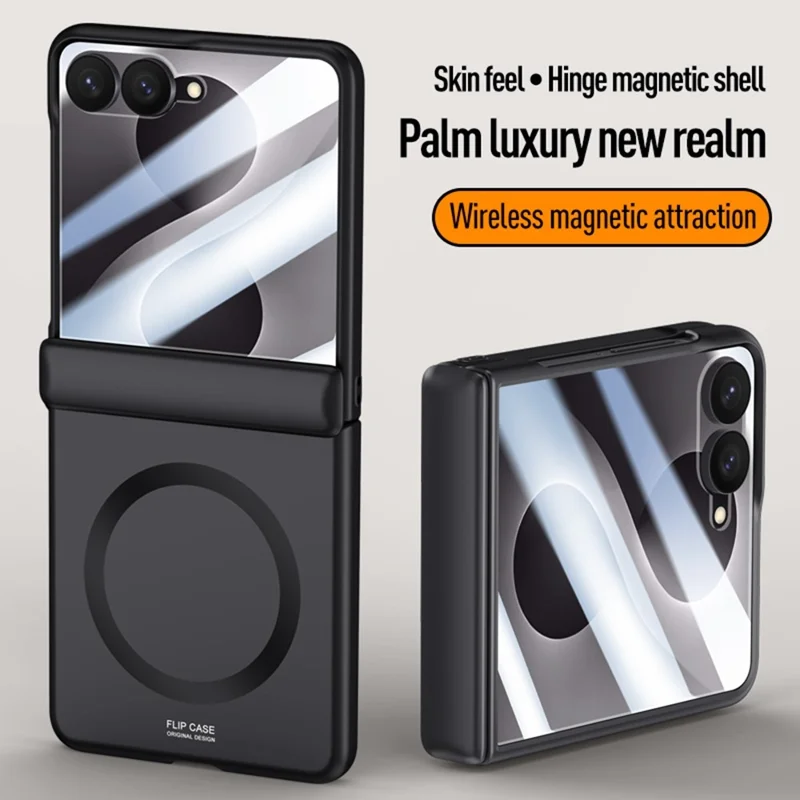 For Samsung Galaxy Z Flip8 Magnetic Case Hard PC Phone Cover with Rear Small Screen Protector - Black